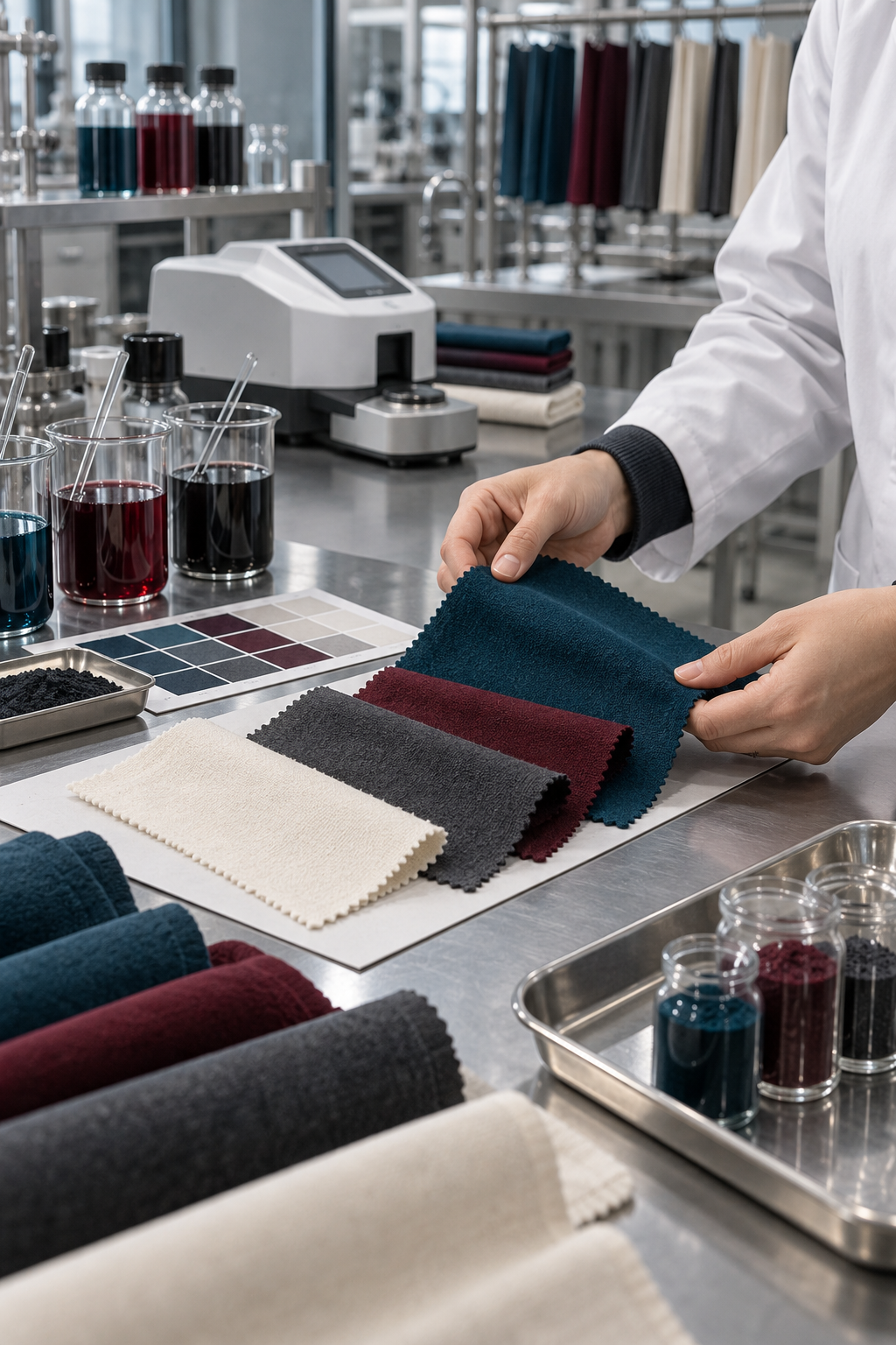 Desenvolvimento de cores em laboratório têxtil